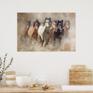 Dust and Motion – Wild Horses in Flight Art Poster