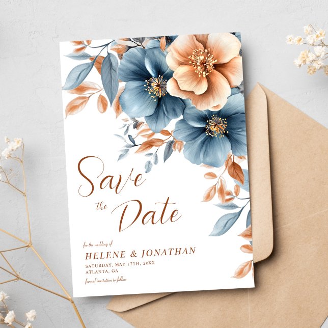 Dust Blue Terracotta Garden Elegant Wedding Save The Date (Dust Blue Terracotta Garden Elegant Wedding Save The Date)