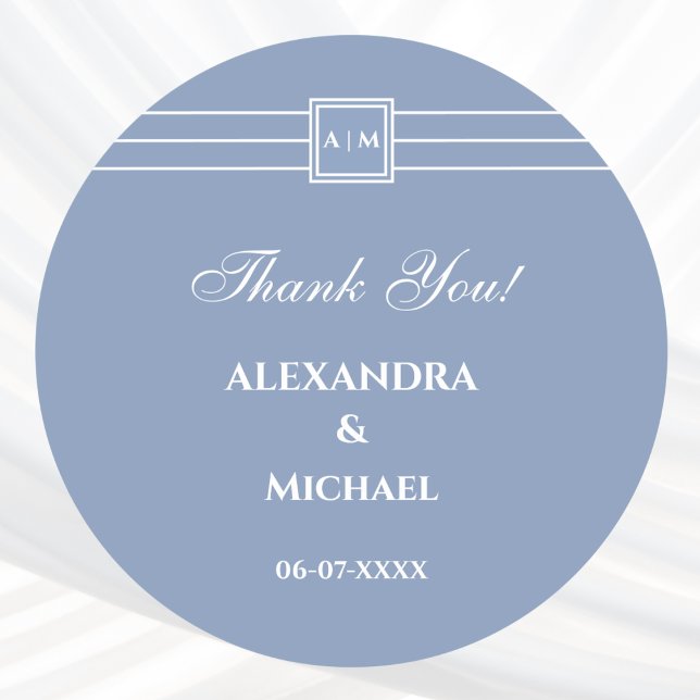 Dust Blue Whie Modern Wedding Thank You Classic Round Sticker (Creator Uploaded)