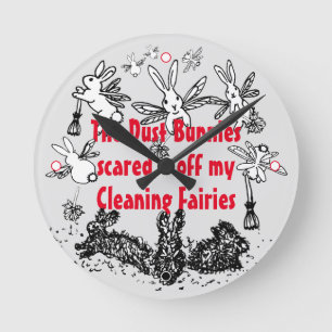 Dust Bunny Cleaning Fairy Rabbit Humourous Funny Round Clock