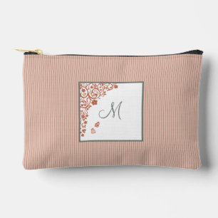 Dust Peach Stripe Terracotta Butterfly Monogram Accessory Pouch