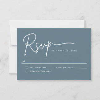 Dustblue minimalist handwritten script RSVP Card