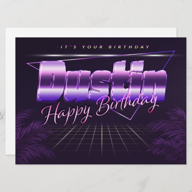 Dustin Name First Name pura retro Map Birthday Card (Front/Back)