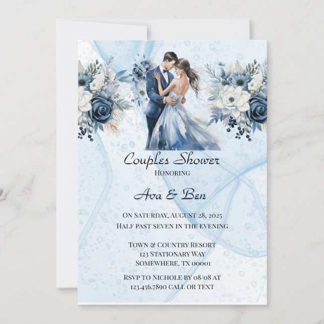 Dusty Alcohol Ink Floral Couples Shower Invitation (Front)