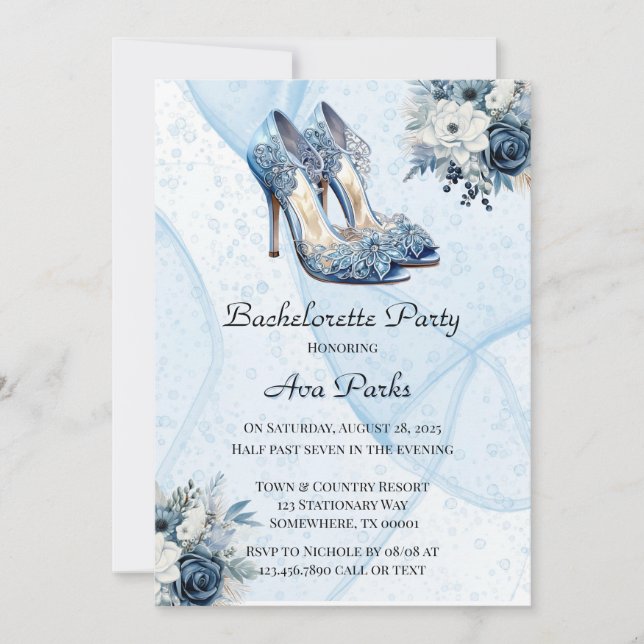 Dusty Alcohol Ink Floral Heels Bachelorette Party Invitation (Front)