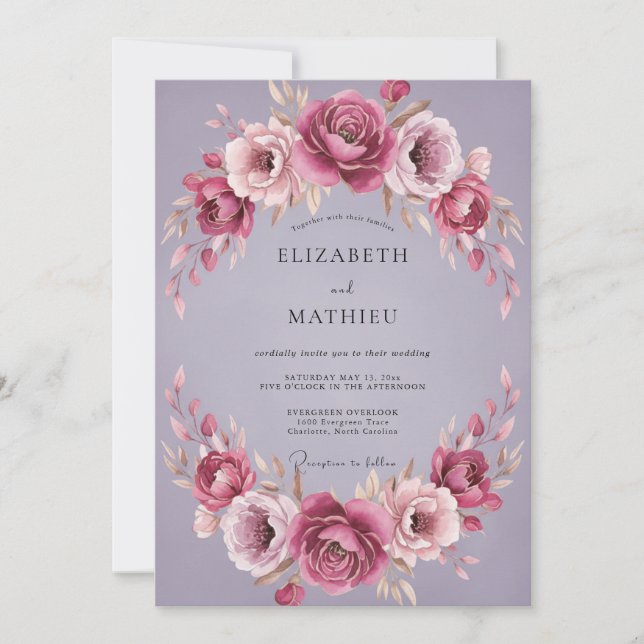 Dusty Amethyst Blossom Wedding Invitation (Front)