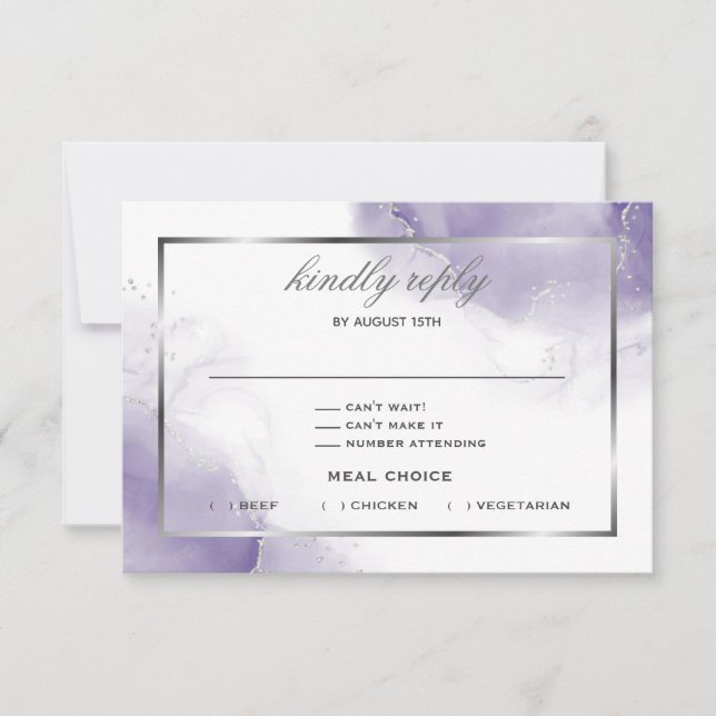 Dusty Amethyst Purple Script Silver  RSVP Card (Front)