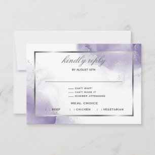 Dusty Amethyst Purple Script Silver  RSVP Card