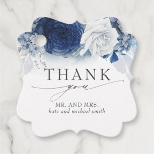 Dusty and Navy Blue Flowers Wedding Thank You Favour Tags