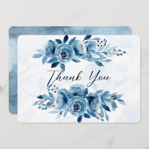 Dusty and Navy Blue Paint Peony Wedding Thank You Invitation