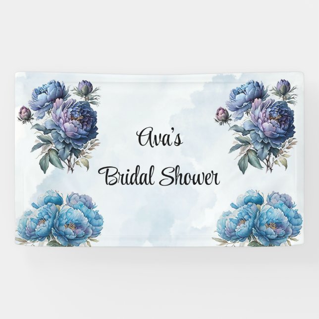 Dusty and Navy Watercolor Peony Bridal Shower Banner (Horizontal)