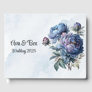 Dusty and Navy Watercolor Peony Wedding Guest Book