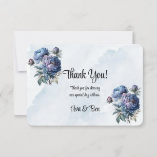 Dusty and Navy Watercolor Peony Wedding Thank You Card