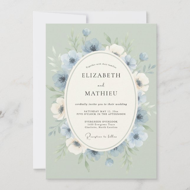 Dusty Anemone Wreath Wedding Invitation (Front)