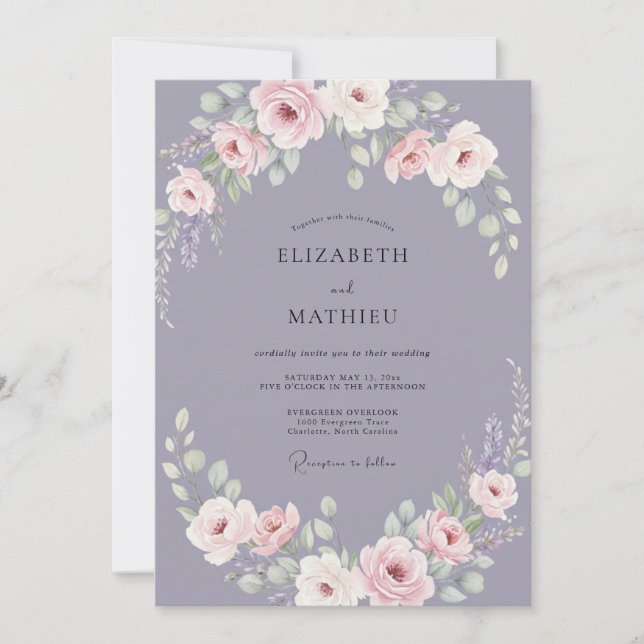 Dusty Antique Rose Wedding Invitation (Front)