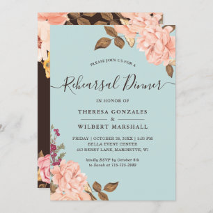 Dusty Aqua Blue Blush Floral Rehearsal Dinner Invitation