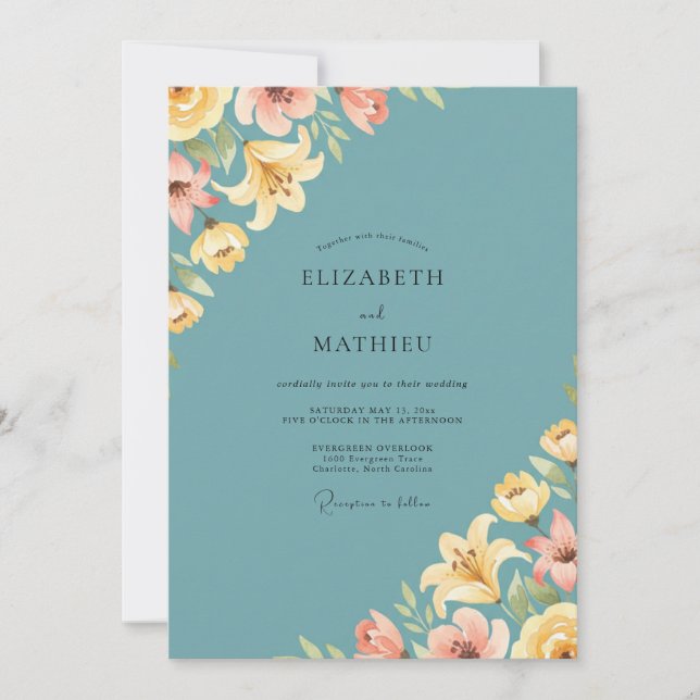 Dusty Aqua Lily Wedding Invitation (Front)