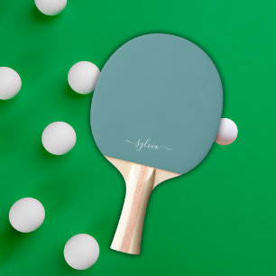 Dusty Aqua Modern Girly Monogram Name Ping Pong Paddle