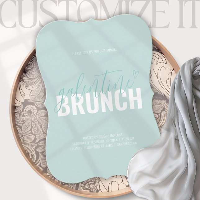 Dusty Aqua Trendy Galentine Brunch Invitation (Creator Uploaded)