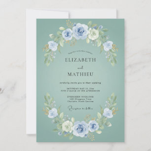 Dusty Aqua Wreath Wedding Invitation