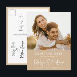 Dusty Beige Fun Script Modern Photo Wedding Save T Announcement Postcard<br><div class="desc">Dusty Beige Fun Script Modern Photo Minimalist Wedding Save The Date Announcement Postcard. Let your family, friends and colleagues know that you have set a date for your wedding celebration with this elegant, stylish and modern wedding save the date invitation card. All the texts are pre-arranged for you to personalise...</div>