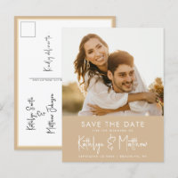 Dusty Beige Fun Script Modern Photo Wedding Save T