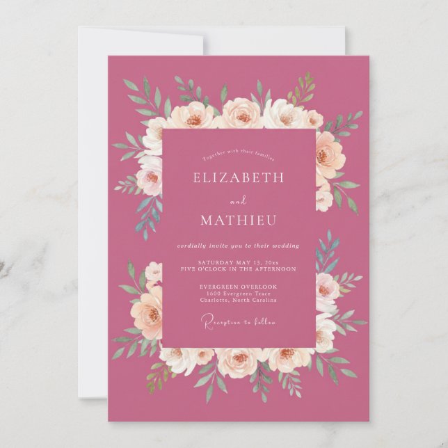 Dusty Berry Petal Wedding Invitation (Front)