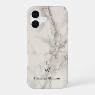 Dusty black and white marble glitter personalized  iPhone 16 case
