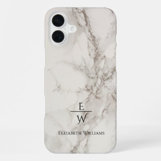 Dusty black and white marble glitter personalized iPhone 16 plus case