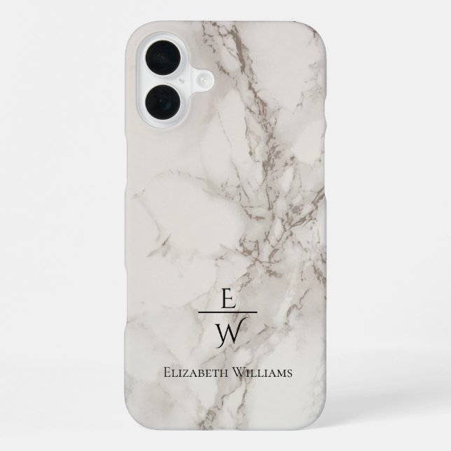 Dusty black and white marble glitter personalized  iPhone case (Back)