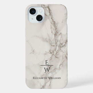 Dusty black and white marble glitter personalized iPhone 15 plus case