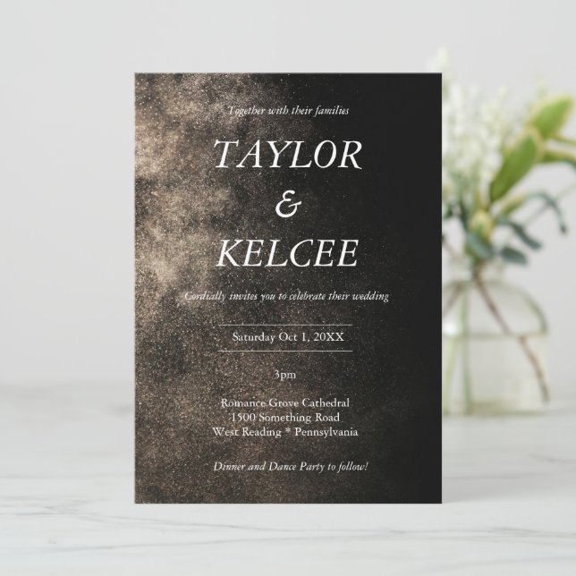 Dusty Black & Gold CUSTOMIZABLE Wedding Invitation (Standing Front)