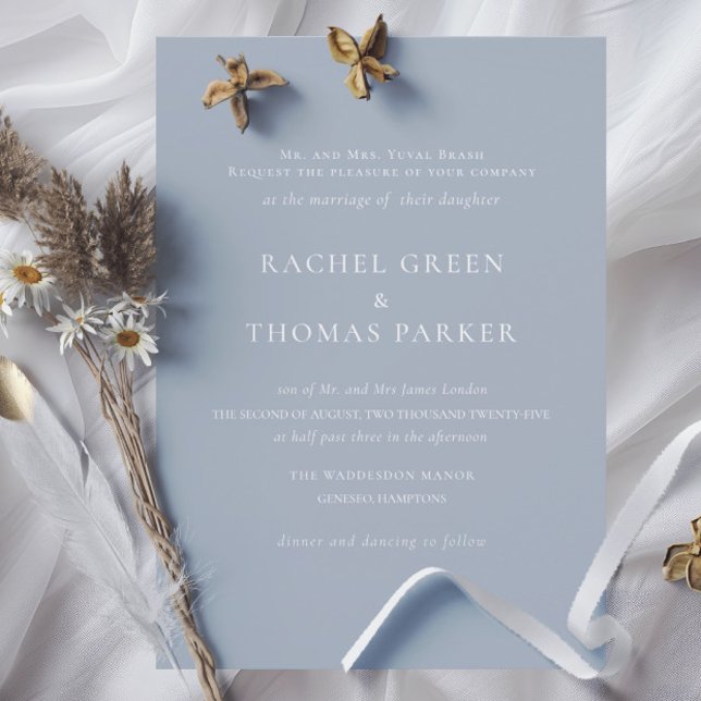Dusty Blu Elegant Minimalist Wedding  Invitation (Dusty Blu Elegant Minimalist Wedding Invitation)