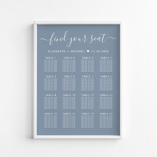 Dusty Blue 16 Table Wedding Seating Chart