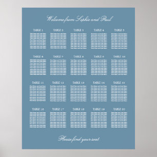 Dusty Blue 20 Table Wedding Seating Chart Poster