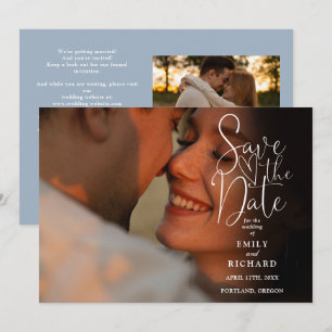 Dusty Blue 2 Photo Elegant Script Wedding QR Code Save The Date