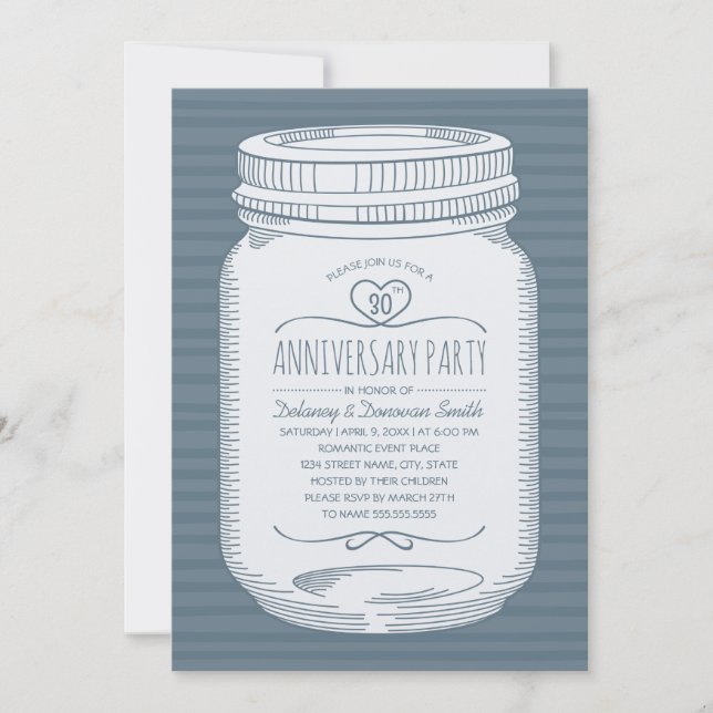 Dusty Blue 30th wedding anniversary Mason Jar Invitation (Front)