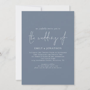 Dusty Blue 3 Photos on back QR Code Wedding Invitation