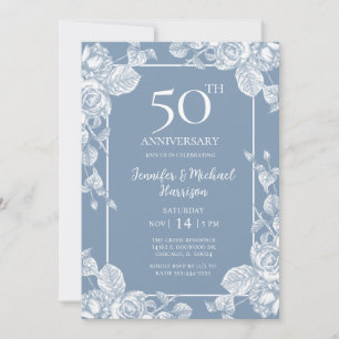 Dusty Blue 50th Anniversary Invitation