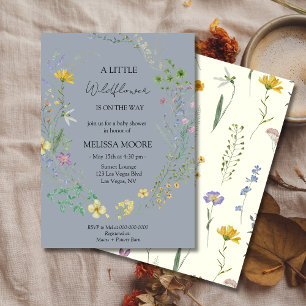 Dusty Blue A Little Wildflower Baby Shower Invitation