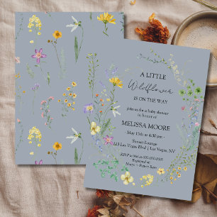 Dusty Blue A Little Wildflower Baby Shower Invitation