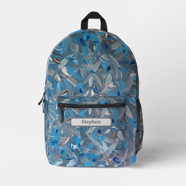 Dusty Blue Abstract Printed Backpack (Front)