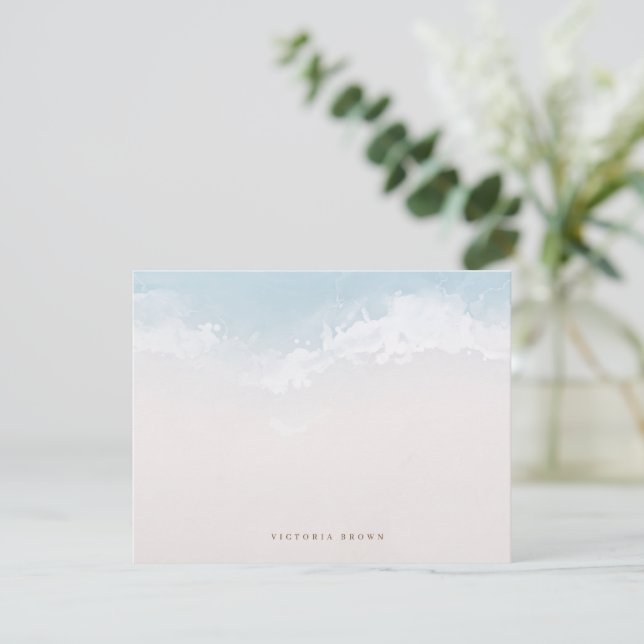 Dusty blue abstract wave Personalised Stationery Card (Standing Front)