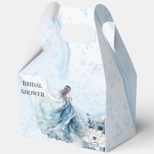 Dusty Blue Alcohol Ink Bride Bridal Shower Favour Box (Back)