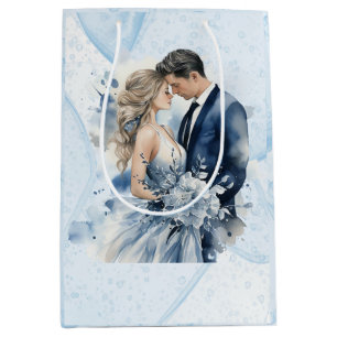 Dusty Blue Alcohol Ink Floral Wedding Medium Gift Bag