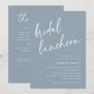 Dusty Blue All-in-One QR Code Bridal Luncheon Invitation