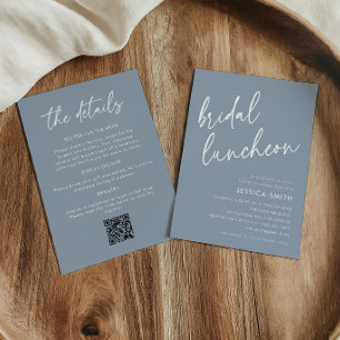 Dusty Blue All-in-One QR Code Bridal Luncheon Invitation