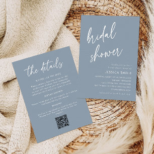 Dusty Blue All in One QR Code Bridal Shower Invitation