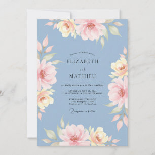 Dusty Blue Alluring Floral Wedding Invitation