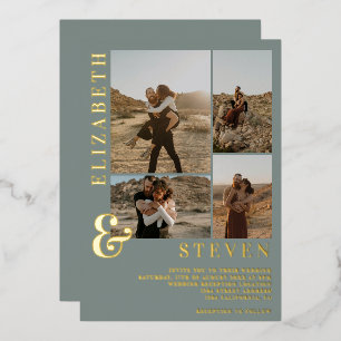 Dusty blue ampersand 4 photo grid wedding gold